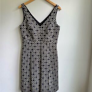 Ralph Lauren Black/Gold Metallic Geo Jacquard V-Neck Fit & Flare